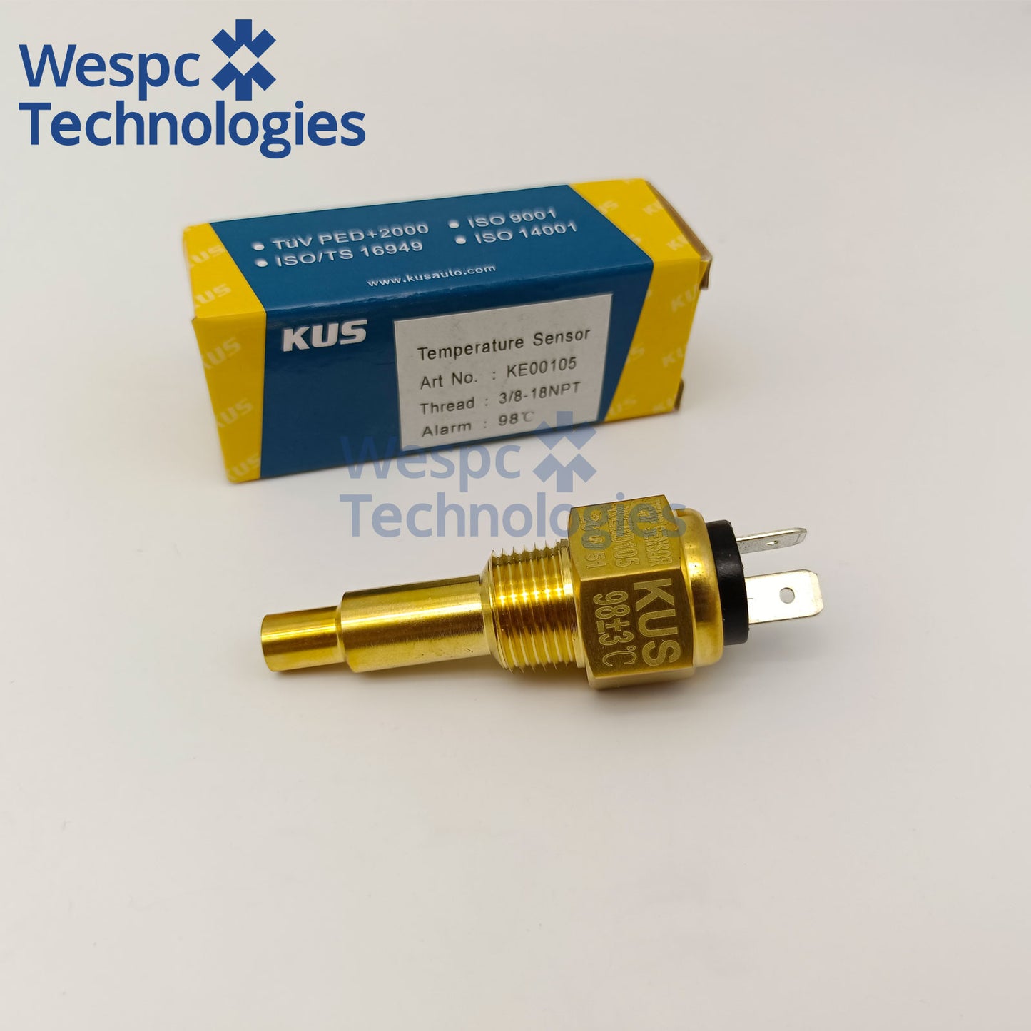 Original Genuine KUS KE00105 Coolant Water Temperature Sensor 3/8NPT Thread 98℃ Overheat Alarm Single Spade NTC Temp Sender