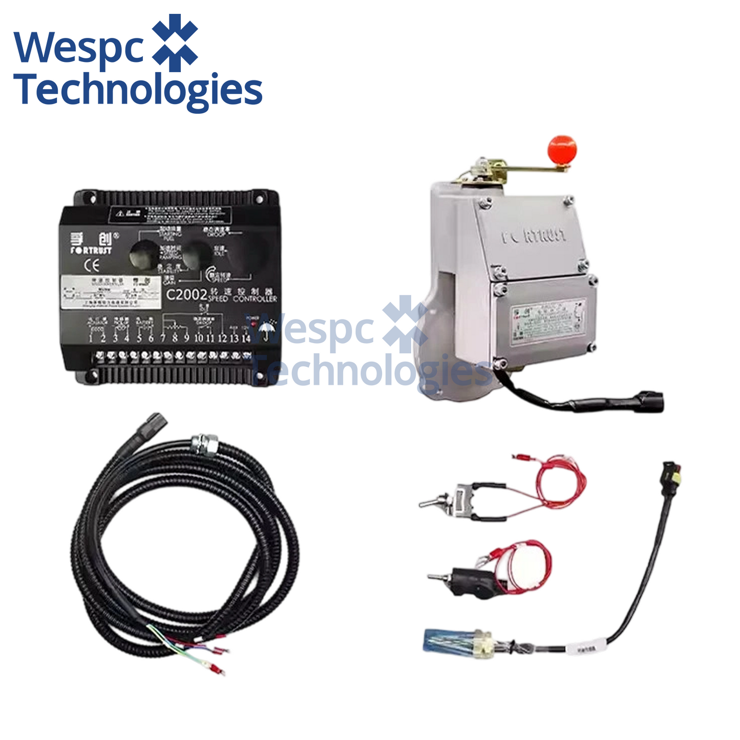 Original Fortrust ESG2002A800C-W Full Electronic Governor Kit C2002 Speed Controller + A800C-W Built-In Fuel Actuator + Magnetic Pickup 12/24V For 80-250KVA Diesel Generator