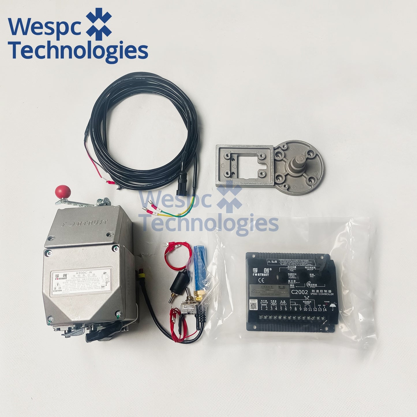 Original Fortrust ESG2002A900C-W Complete Electronic Governor Kit C2002 Speed Controller + A900C-W Built-In Actuator + Magnetic Speed Sensor 12/24V For 400-640KVA Diesel Generator Fuel Pump Speed Stabilization Replacement Spare Part