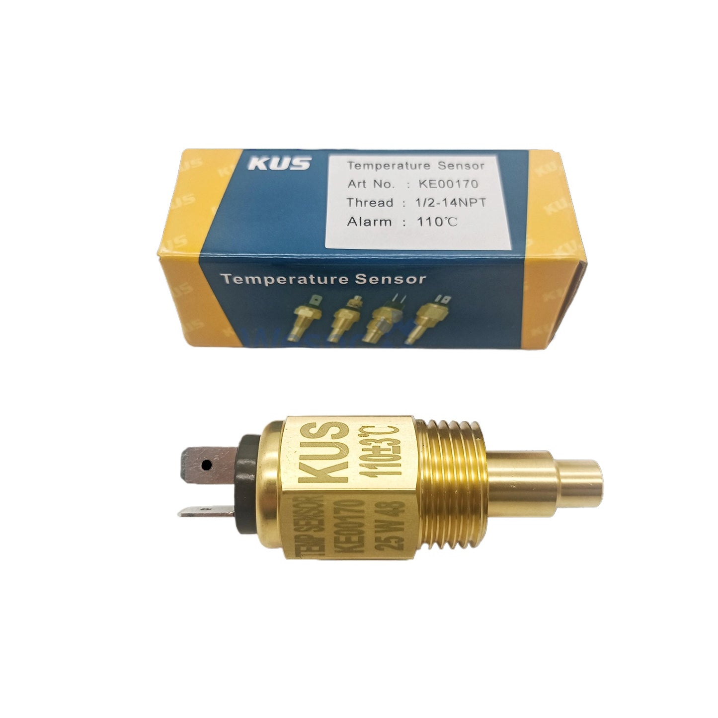 Original Kus KE00170 Water Temperature Sensor 1/2-14NPT with Alarm 110℃ Thick Thread Single 6.3mm Spade Terminal