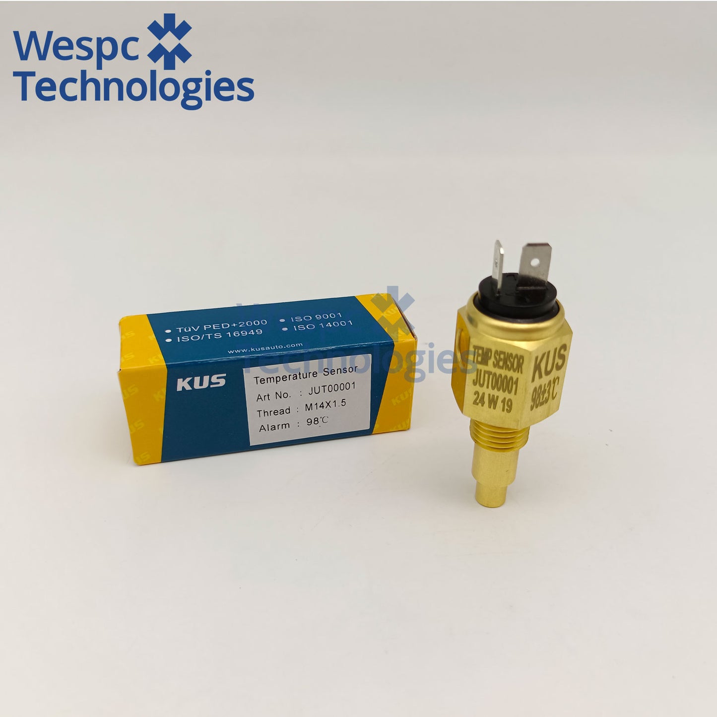 Original KUS JUT00001 Coolant Water Temperature Sensor M14×1.5 Thread 98℃ Overheat Alarm Dual Spade NTC Temp Sender