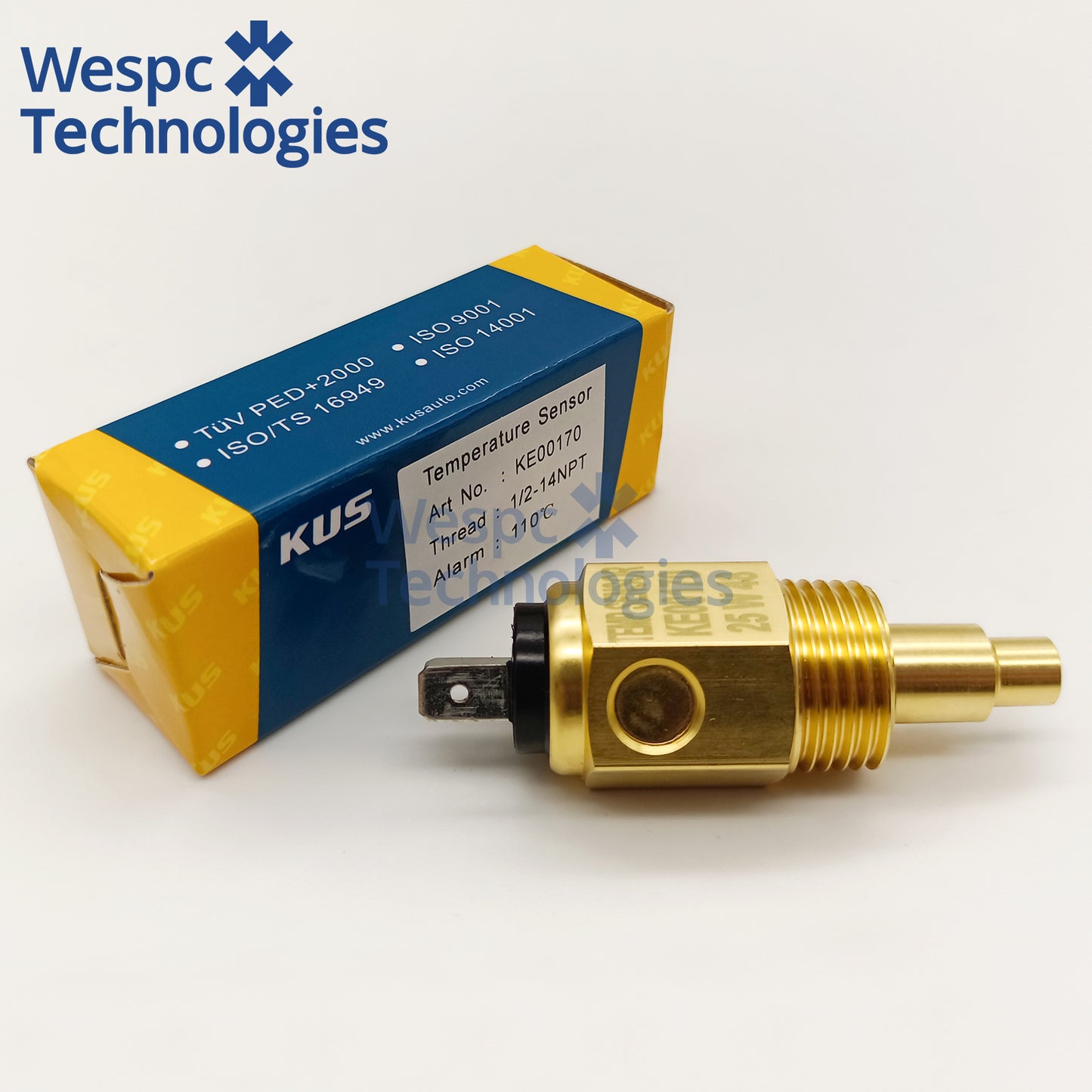 Original Kus KE00170 Water Temperature Sensor 1/2-14NPT with Alarm 110℃ Thick Thread Single 6.3mm Spade Terminal