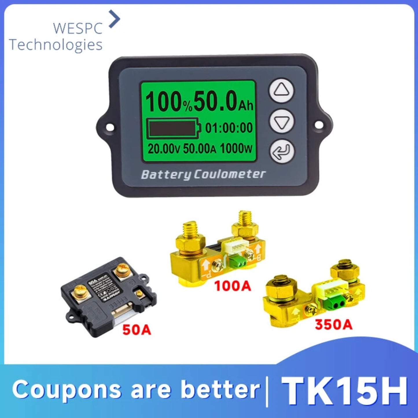 TK15H DC8-120V 50A Battery Coulometer Battery Tester Coulometer Voltmeter