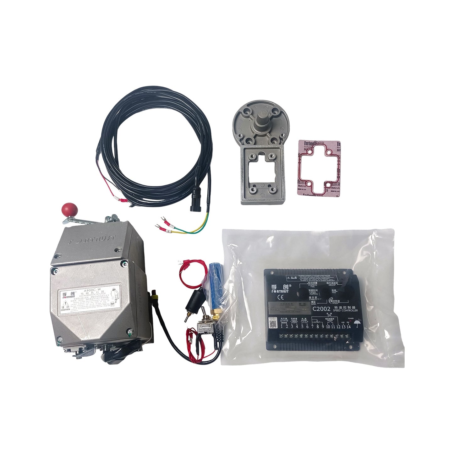 Original Fortrust ESG2002A900C-W Complete Electronic Governor Kit C2002 Speed Controller + A900C-W Built-In Actuator + Magnetic Speed Sensor 12/24V For 400-640KVA Diesel Generator Fuel Pump Speed Stabilization Replacement Spare Part