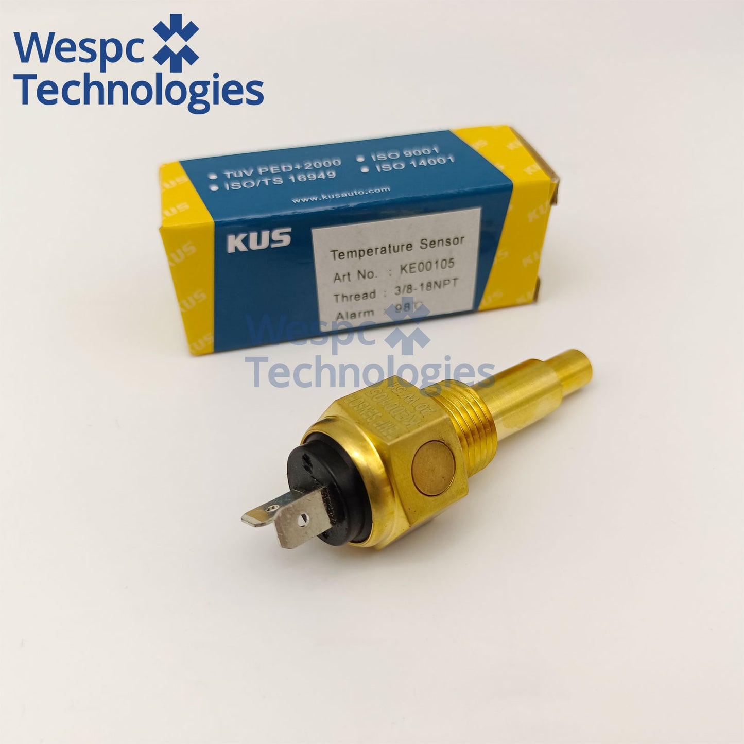 Original Genuine KUS KE00105 Coolant Water Temperature Sensor 3/8NPT Thread 98℃ Overheat Alarm Single Spade NTC Temp Sender