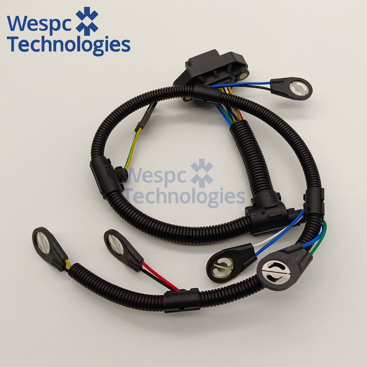 CH10974 injector harness, angled view of harness routing and ring terminals