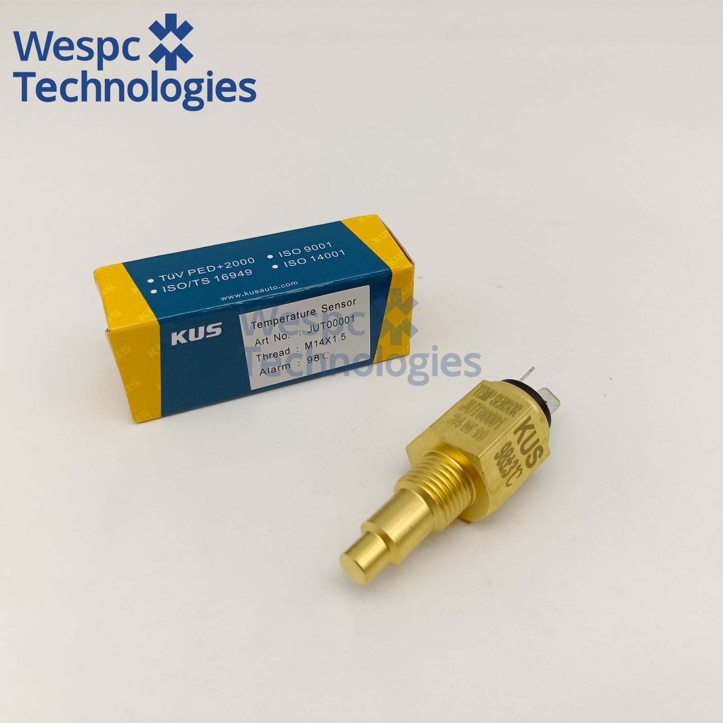 Original KUS JUT00001 Coolant Water Temperature Sensor M14×1.5 Thread 98℃ Overheat Alarm Dual Spade NTC Temp Sender
